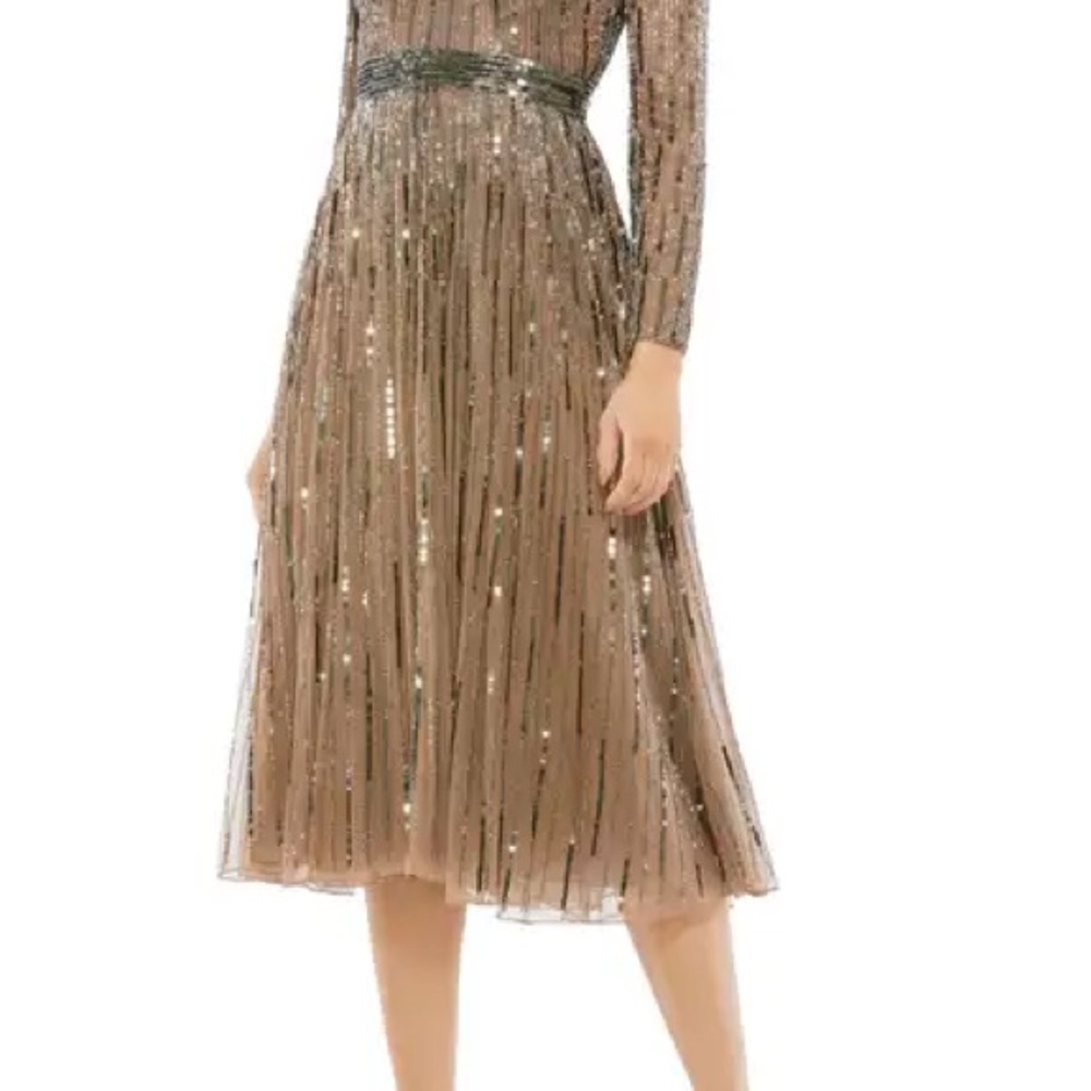 Mac Duggal dark Taupe Sequin Long Sleeve Dress